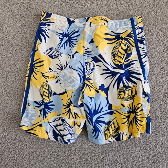 Miller Lite Swim Shorts Mens 35* Blue Adjustable Waist Cargo Pocket Floral Print - Picture 2 of 7